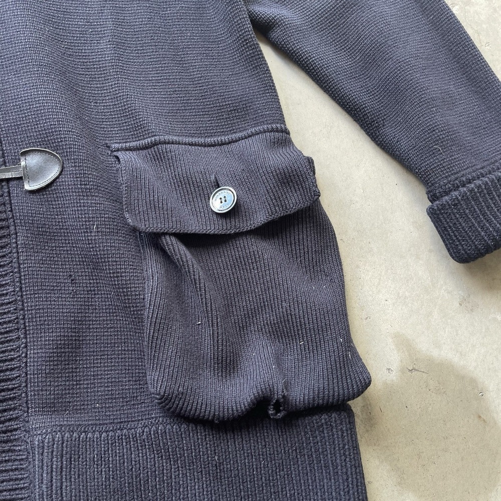 Burberry‎ Brit Merino Wool Knit Duffle Coat Navy Hooded Toggle Nova Check XL - Picture 9 of 10